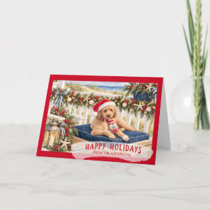 Happy Holidays Coastal Goldendoodle Christmas Holiday Card