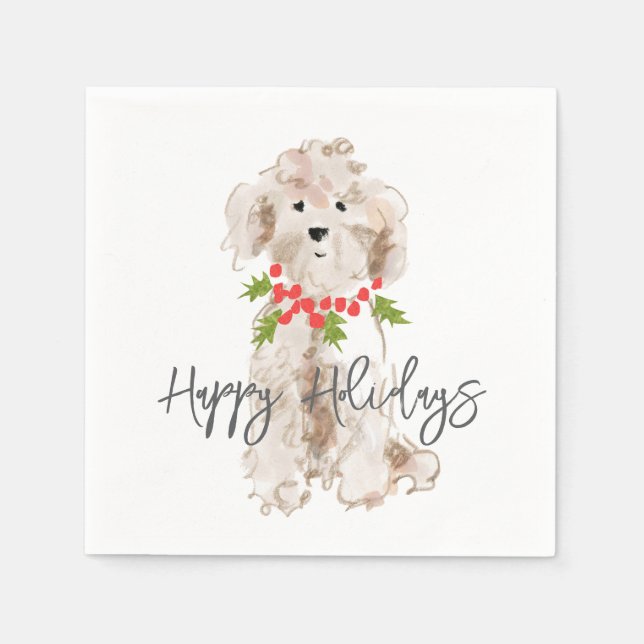 Happy Holidays Cockapoo Dog Christmas Festive Napkin (Front)