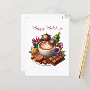 Happy Holidays coffee snowman Holiday Postcard