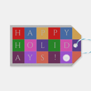 HAPPY HOLIDAYS COLORFUL SQUARES BUSINESS LOGO XMAS GIFT TAGS