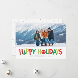 Happy holidays colourful Christmas photo card