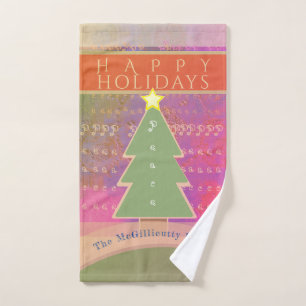 "Happy Holidays" Colourful Custom Name Hand Towel