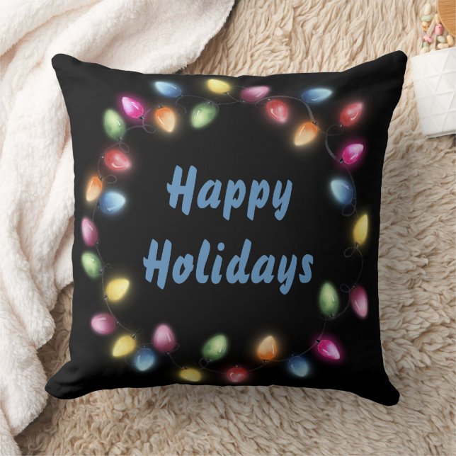 Happy Holidays Colourful & Festive Christmas Light Cushion (Blanket)