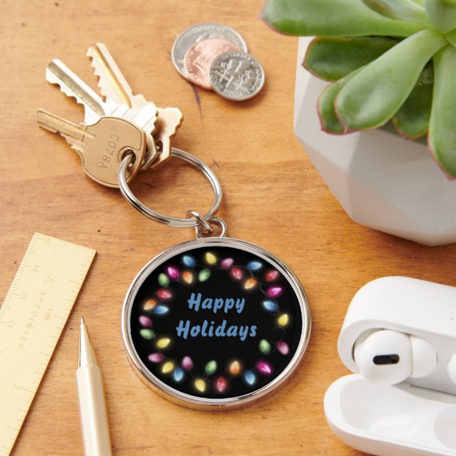 Happy Holidays Colourful & Festive Christmas Light Key Ring (Desk)