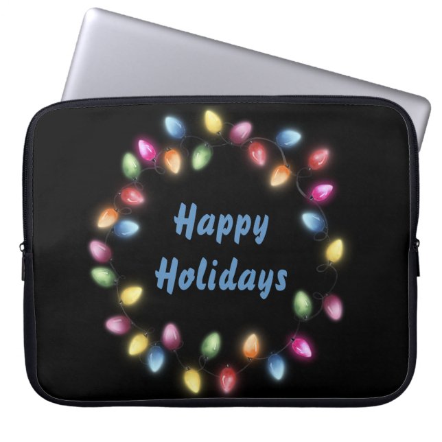 Happy Holidays Colourful & Festive Christmas Light Laptop Sleeve (Front)