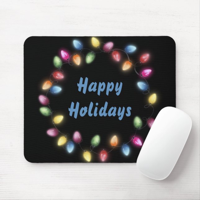 Happy Holidays Colourful & Festive Christmas Light Mouse Pad (With Mouse)