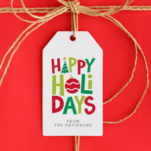 Happy holidays colourful gift tag