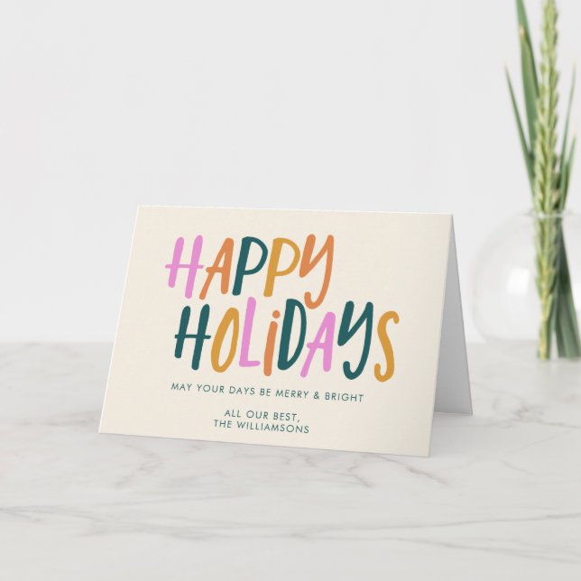 Happy Holidays | Colourful Typography Personalised Card (Front)