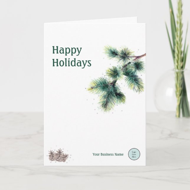 Happy Holidays Conifer Your Business Name Logo Hol Holiday Card (Front)