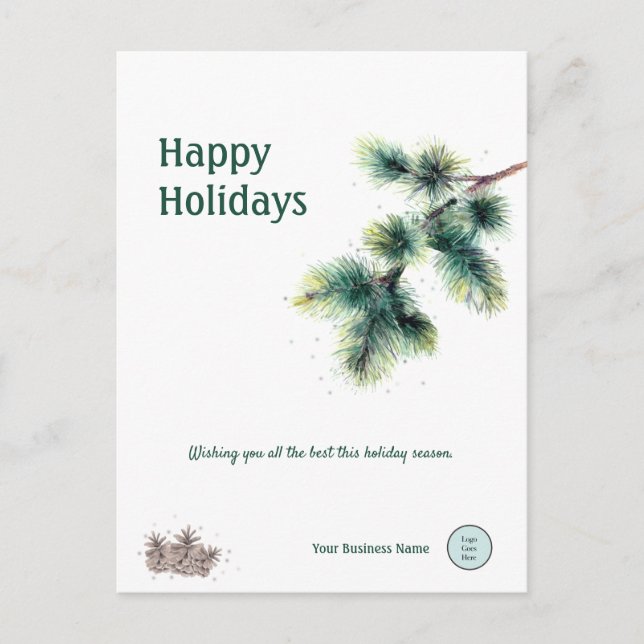 Happy Holidays Conifer Your Business Name Logo  Holiday Postcard (Front)