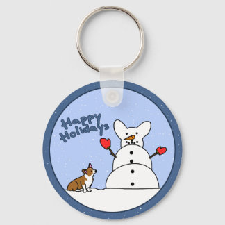 Happy Holidays Corgi Keychain