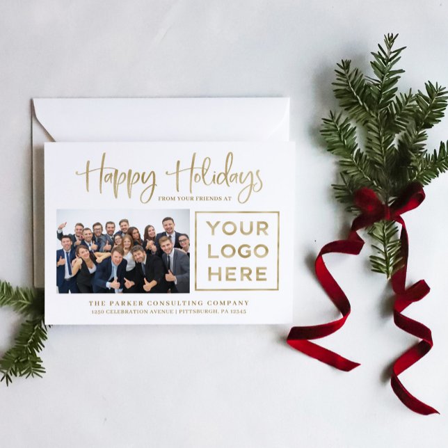 Happy Holidays | Corporate Photo and Your Logo Holiday Postcard (Creator Uploaded)