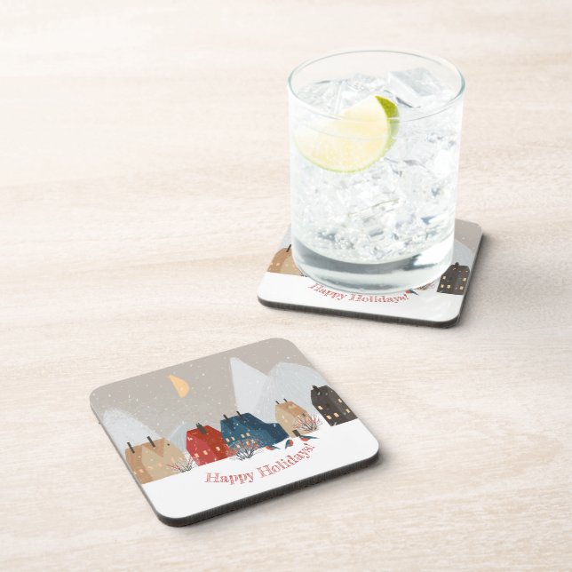   Happy Holidays Country Primitive Village Winter Coaster (Right Side)