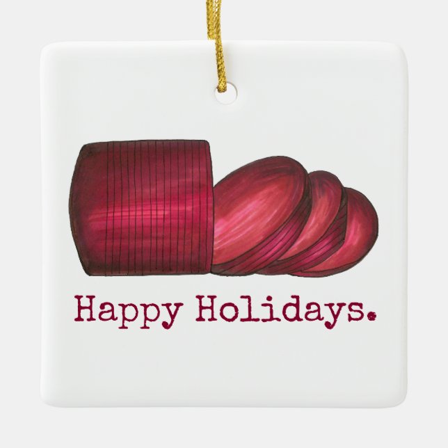 Happy Holidays Cranberry Sauce Christmas Dinner Ceramic Tree Decoration (Front)