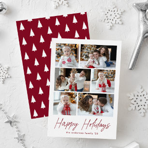 Happy Holidays Cranberry Script 6 Photo Collage Holiday Card
