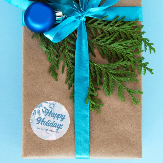 Happy Holidays Custom Beautiful Blue Snowflake Classic Round Sticker (Creator Uploaded)