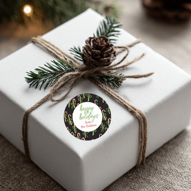 HAPPY HOLIDAYS Custom Candy Canes Xmas Cute Classic Round Sticker (HAPPY HOLIDAYS Custom Candy Canes Xmas Cute Classic Round Sticker
)