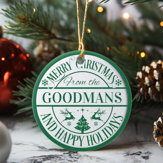 Happy Holidays Custom Christmas Family Keepsake Ceramic Tree Decoration (Happy Holidays Custom Christmas Family Keepsake Ceramic Ornament. Just add your family name!)