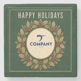 Happy Holidays Custom Company Logo Sandstone Stone Coaster