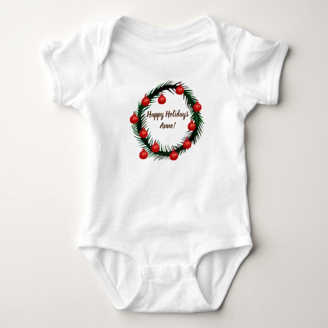Happy Holidays Custom Name Baby Bodysuit (Front)
