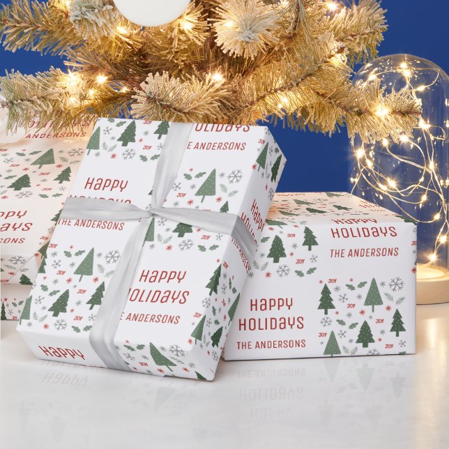 Happy Holidays Custom Name Christmas Wrapping Paper (Holidays)