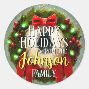 Happy Holidays Custom Stickers, Your Name, Lights Classic Round Sticker