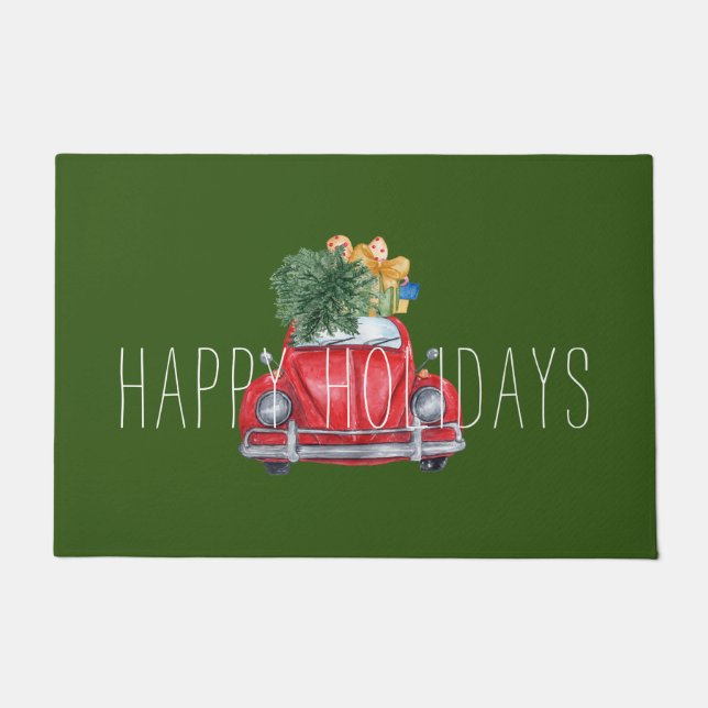 Happy Holidays Customisable Red Car Doormat (Front)