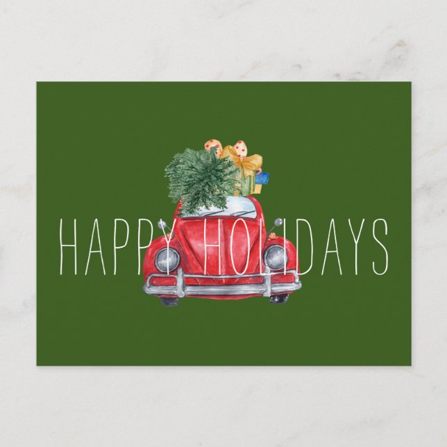 Happy Holidays Customisable Red Car Holiday Postcard (Front)