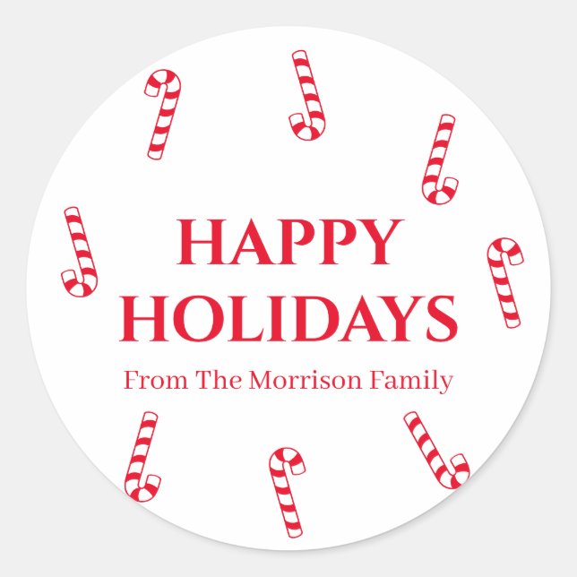 Happy Holidays, customise name gift favour sticker (Front)