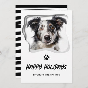 Happy Holidays Cute Black White Dog Christmas Holiday Card