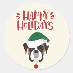 Happy Holidays - Cute Boxer Christmas Classic Round Sticker