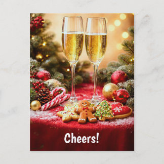 Happy Holidays Cute Champagne Flutes Cookies Holiday Postcard