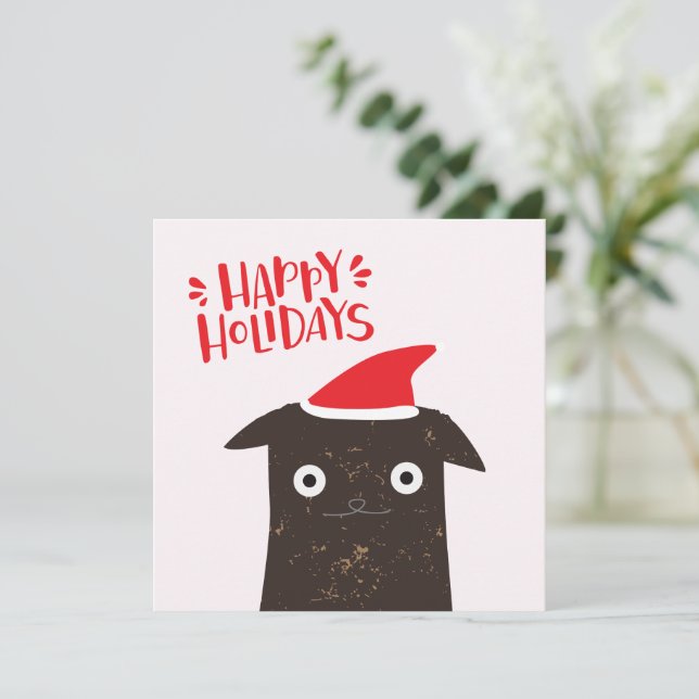 Happy Holidays - Cute Christmas Cat Cartoon Holiday Card (Standing Front)