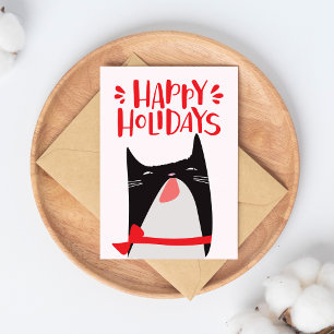 Happy Holidays - Cute Christmas Cat Cartoon Holiday Postcard