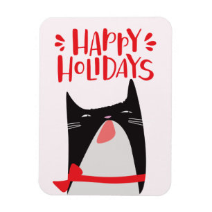 Happy Holidays - Cute Christmas Cat Cartoon Magnet