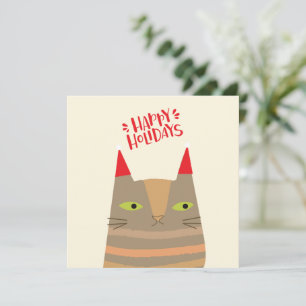 Happy Holidays - Cute Christmas Santa Cat Cartoon Holiday Card