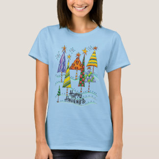 Happy Holidays! Cute Christmas Trees with Stars T-Shirt
