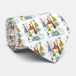 Happy Holidays! Cute Christmas Trees with Stars Tie