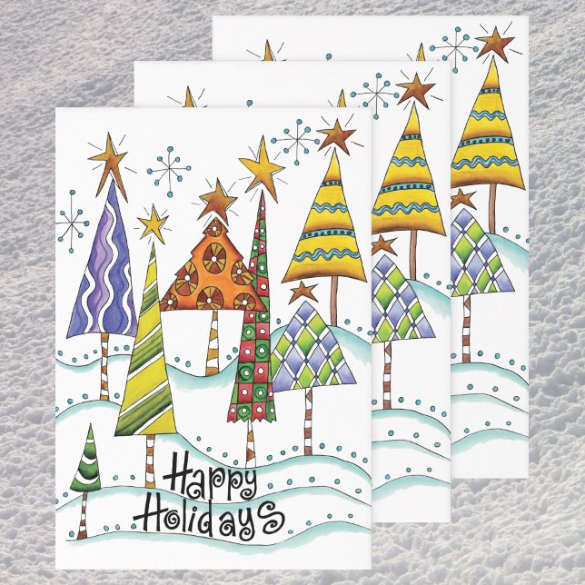 Happy Holidays! Cute Christmas Trees with Stars Wrapping Paper Sheet (Creator Uploaded)