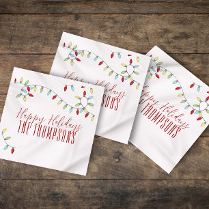 Happy Holidays Cute Colourful String Lights Napkin