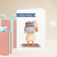 Happy Holidays Cute Duck holding Gifts
