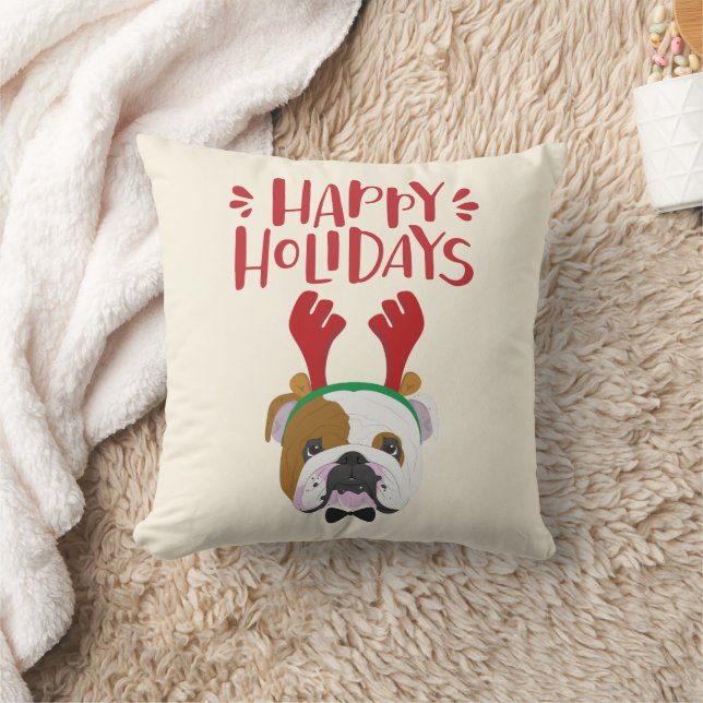 Happy Holidays - Cute English Bulldog - Christmas Cushion (Blanket)