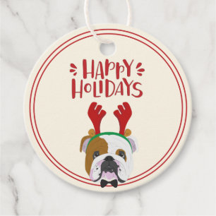 Happy Holidays - Cute English Bulldog Christmas Favour Tags