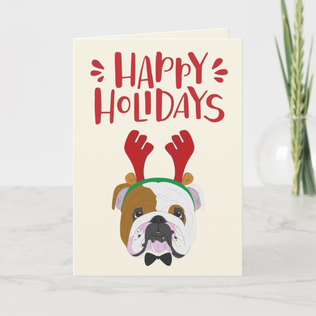 Happy Holidays - Cute English Bulldog - Christmas Holiday Card (Front)