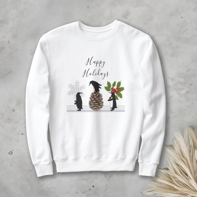Happy Holidays Cute Funny Christmas Penguin Sweatshirt (Creator Uploaded)