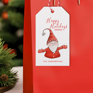Happy Holidays Cute Gnome in Red Modern Christmas Gift Tags