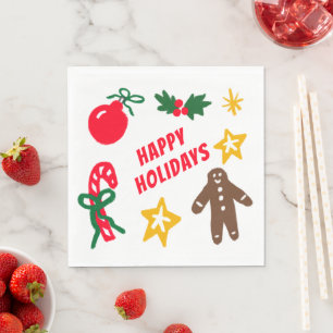HAPPY HOLIDAYS Cute Hand-Drawn CUSTOM Napkin