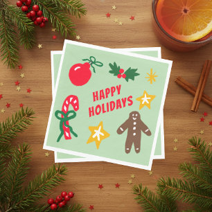HAPPY HOLIDAYS Cute Hand-Drawn CUSTOM  Napkin