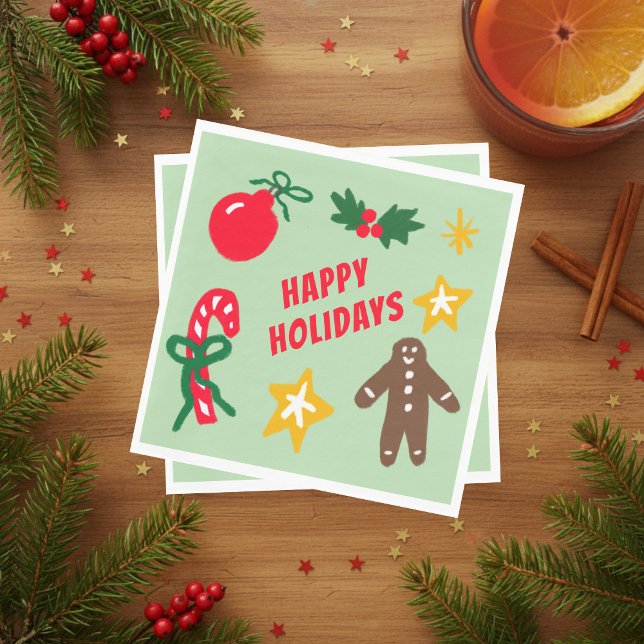 HAPPY HOLIDAYS Cute Hand-Drawn CUSTOM  Napkin (HAPPY HOLIDAYS Cute Hand-Drawn Christmas CUSTOM Icons Napkins
)