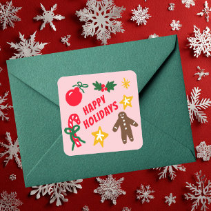 HAPPY HOLIDAYS Cute Hand-Drawn CUSTOM  Square Sticker